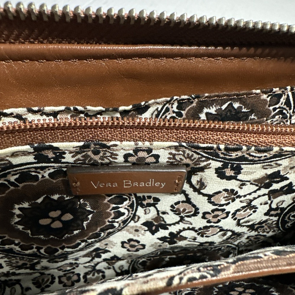 Vera Bradley Mocha Brown Leather Cross Body Wallet Checkbook Cover No Strap - Picture 8 of 8